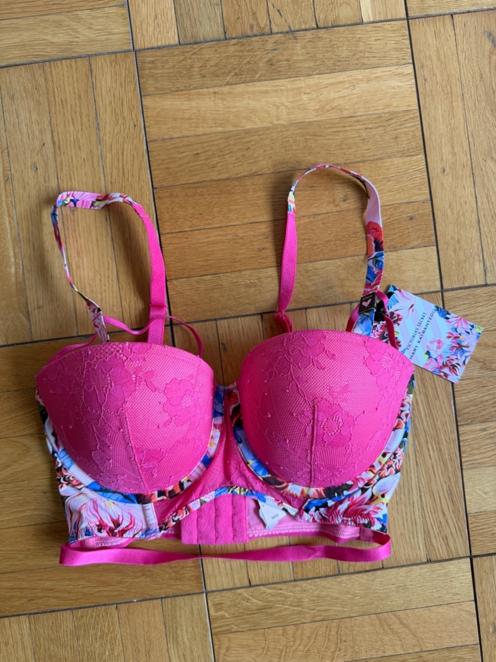 Longline Hot Pink Lace-Accent Balconette Bra